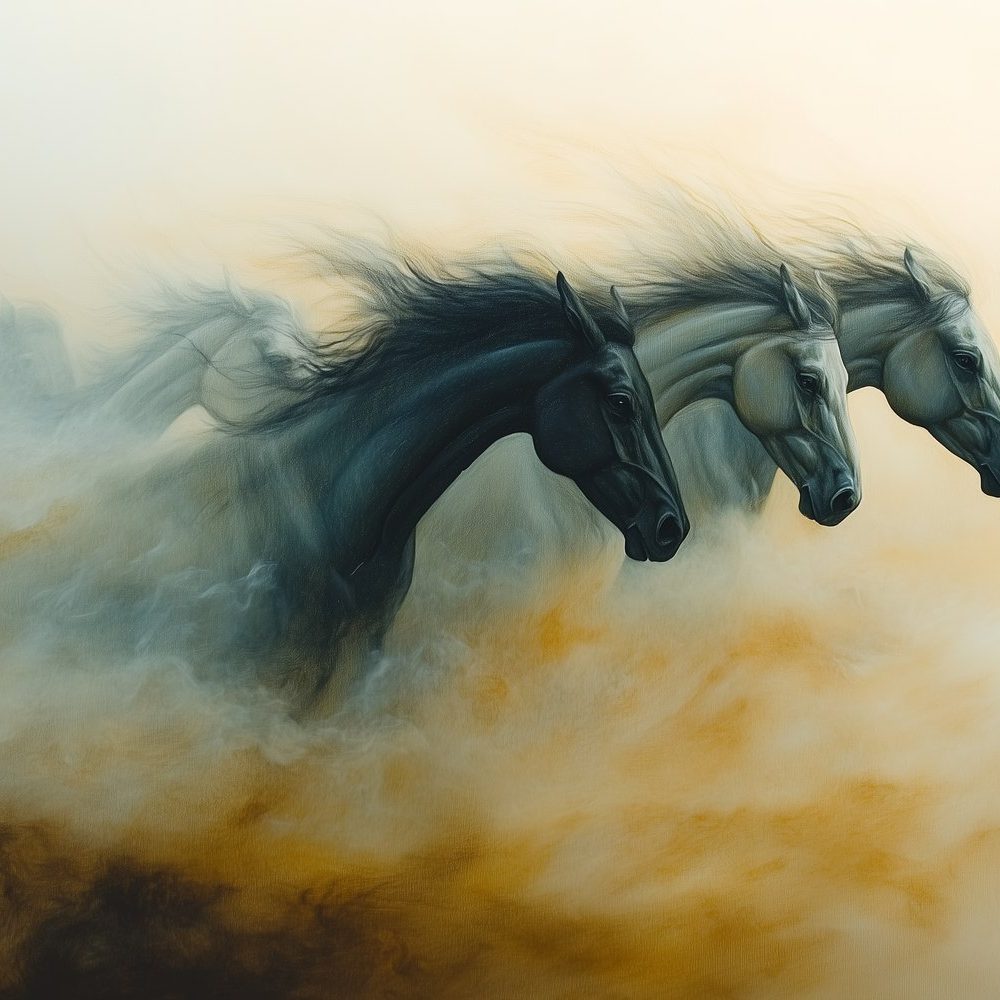 Drie galopperende paarden behang