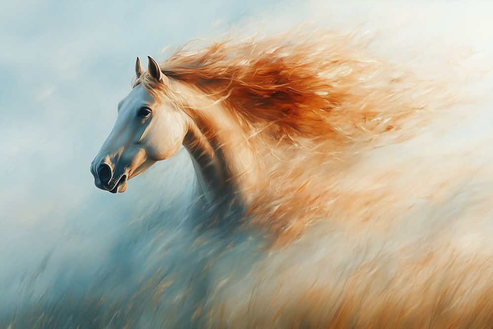 Bewegende Oranje Galopperende Paard behang
