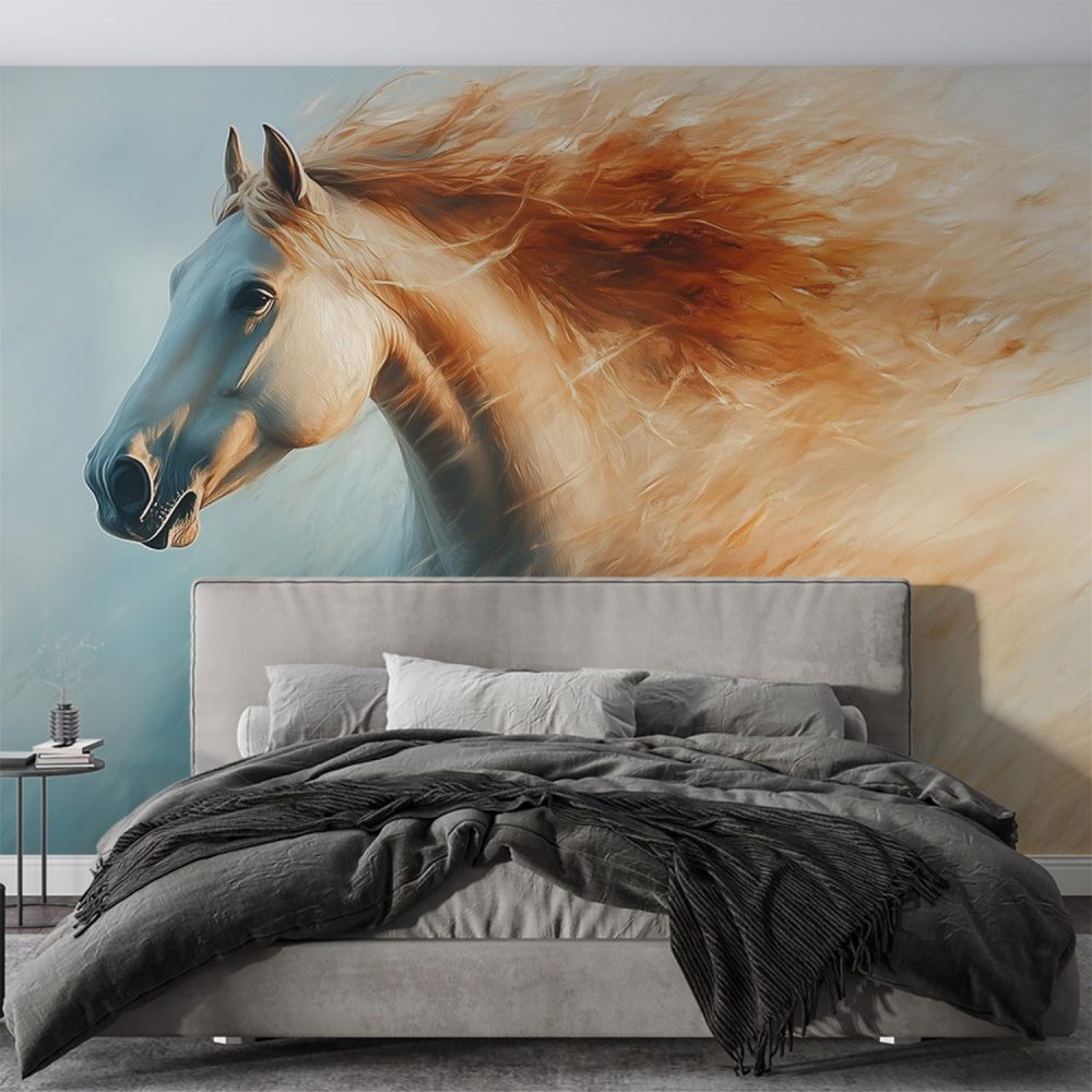 Alternative view of Bewegende Oranje Galopperende Paard behang