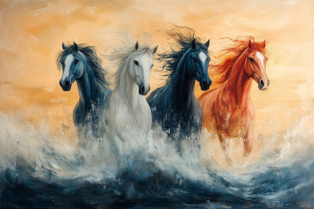 Levendige Galopperende Paardenschilderij behang