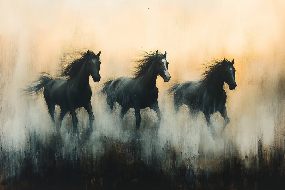 Dromerige rennende paarden behang