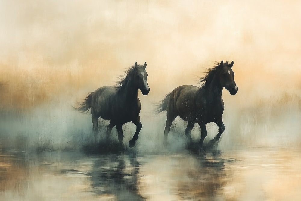 Mysterieuze Paarden in Mist behang