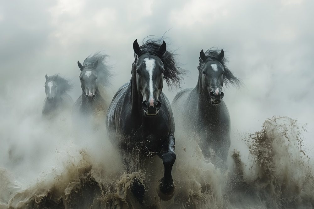 Galopperende Zwart-Witte Paarden behang