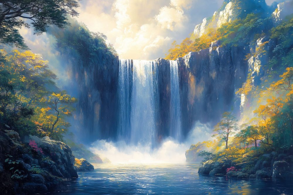 Machtige Waterval in Natuur behang