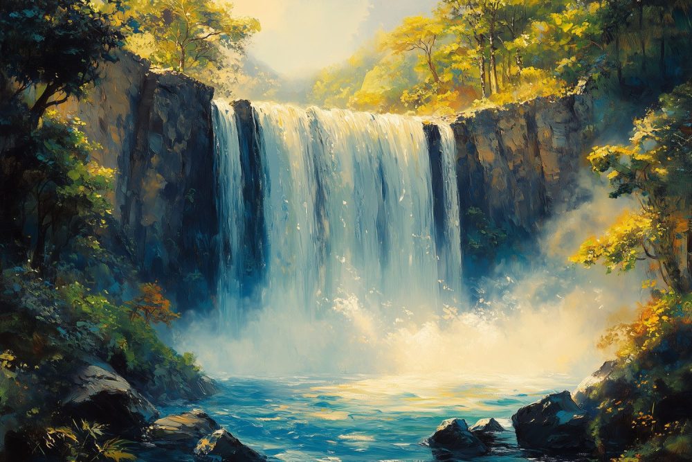 Vredige Waterval Schilderij behang