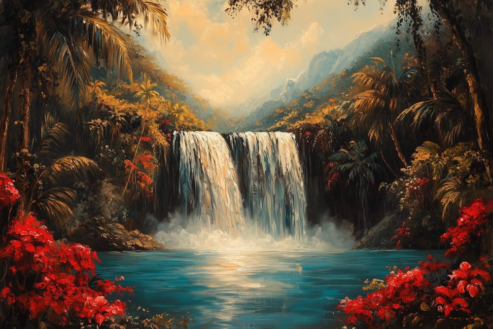 Tropische Waterval Schilderij behang