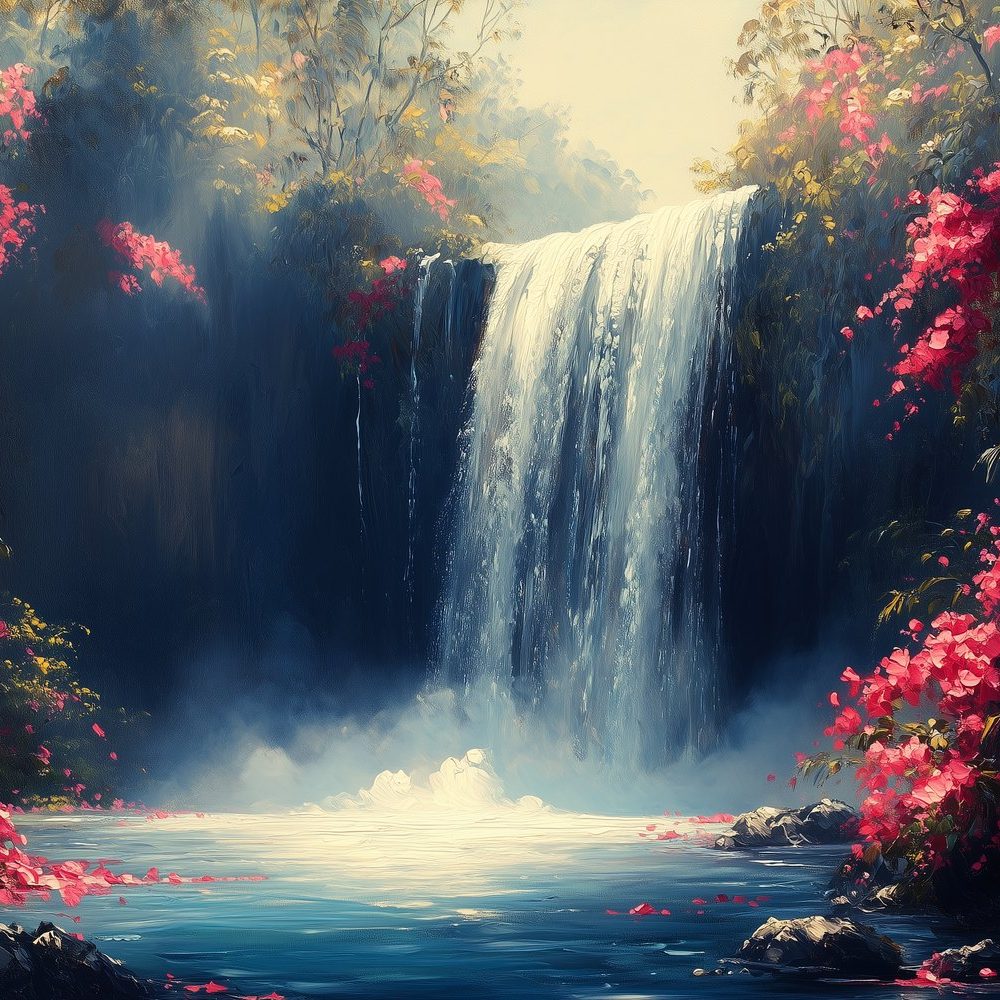 Betoverend waterval boslandschap behang