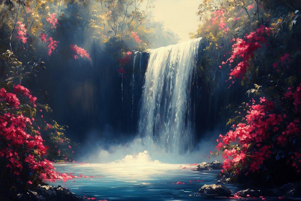 Betoverend waterval boslandschap behang