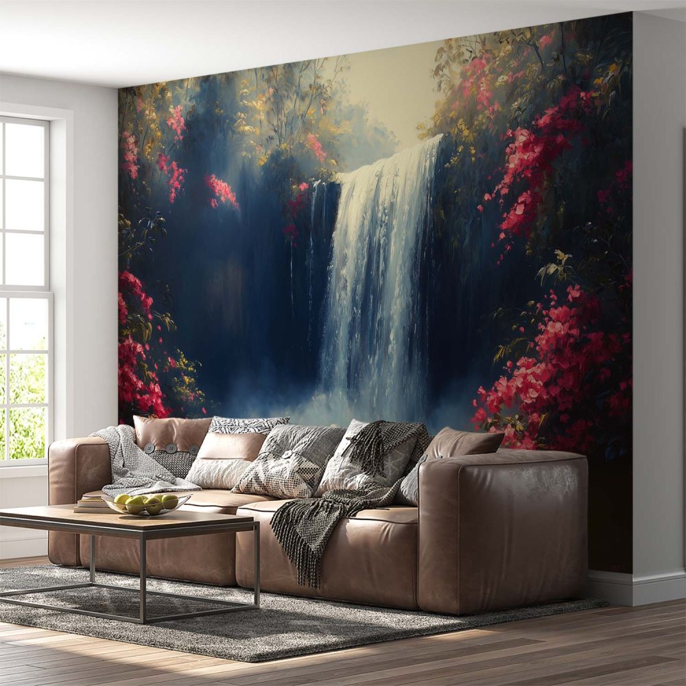 Alternative view of Betoverend waterval boslandschap behang