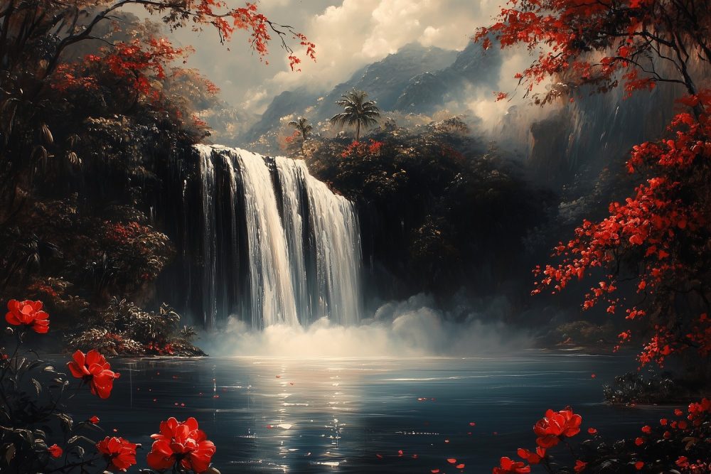 Tropische Waterval Schilderij behang