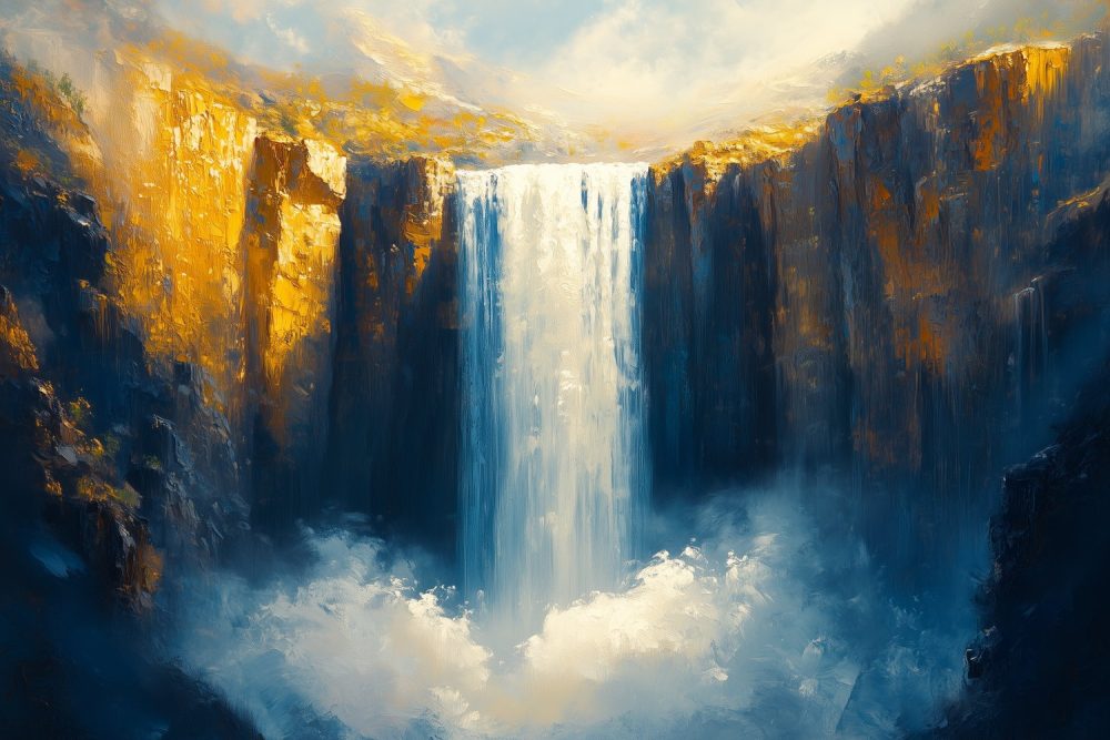 Kleurrijke Waterval Schilderij behang