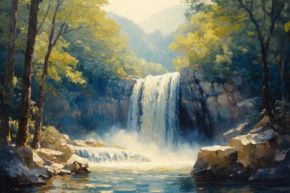 Vredig Watervalwoud behang