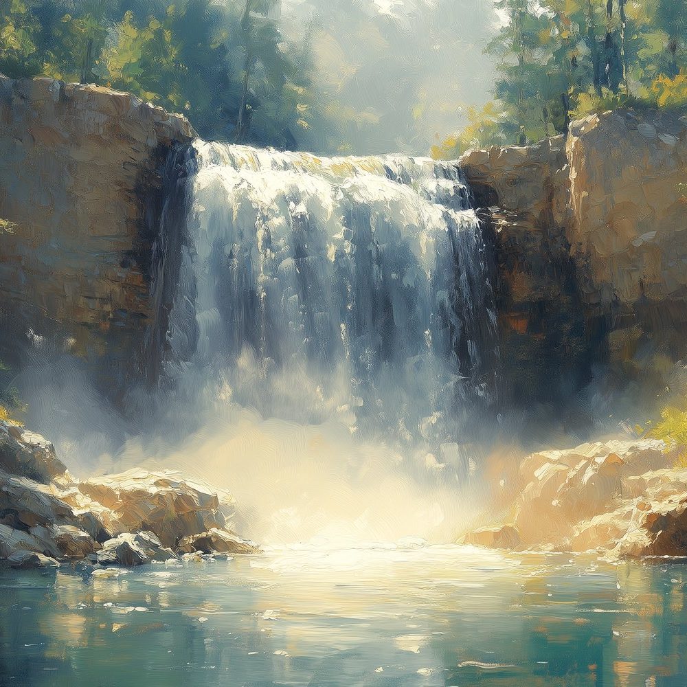 Betoverend Waterval Boslandschap behang