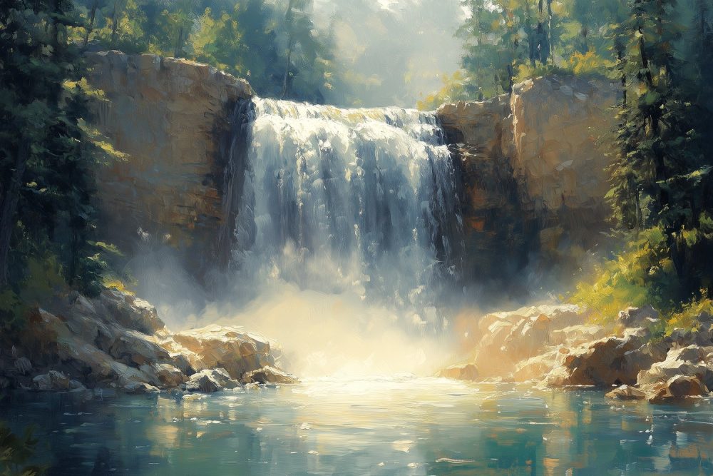 Betoverend Waterval Boslandschap behang