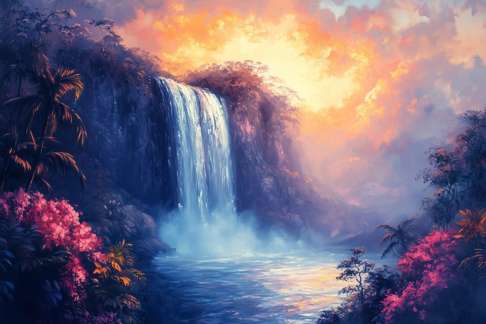 Tropische Waterval Schilderij behang