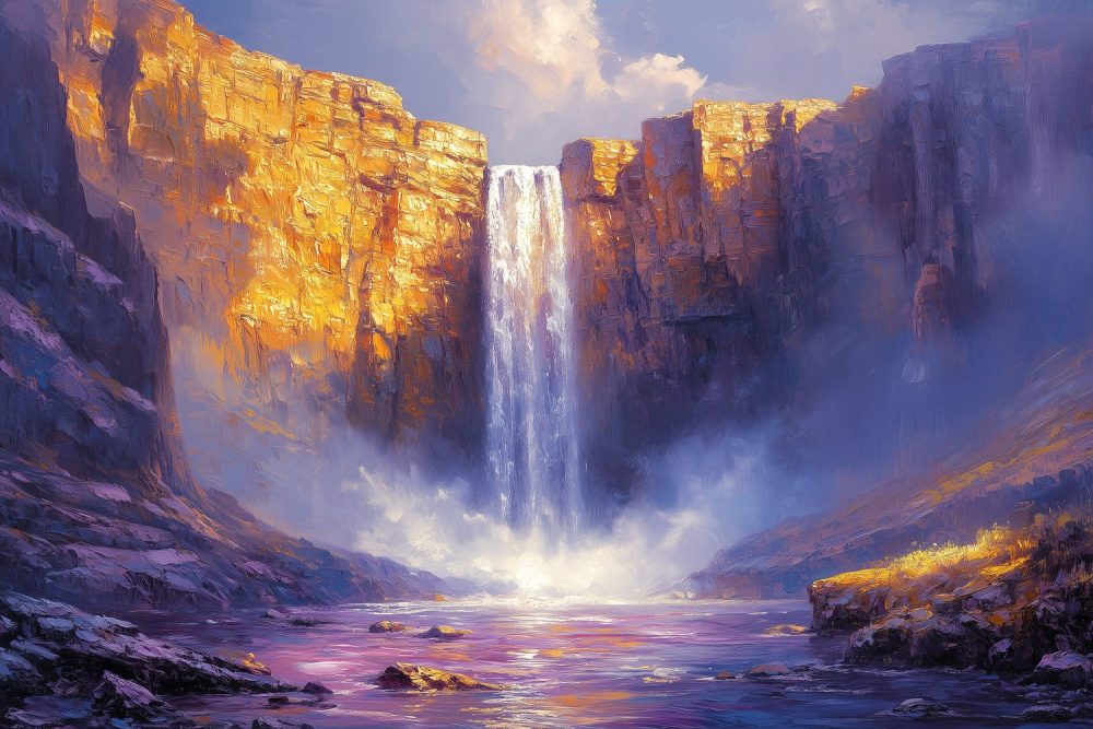 Kleurrijke Waterval Schilderij behang