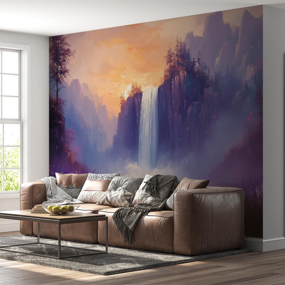Alternative view of Betoverende waterval schilderij behang