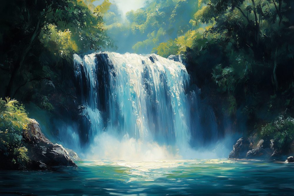 Tranquille Waterval Schilderij behang