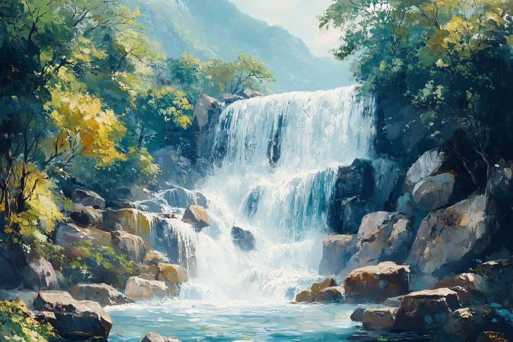Tranquille Waterval Schildering behang