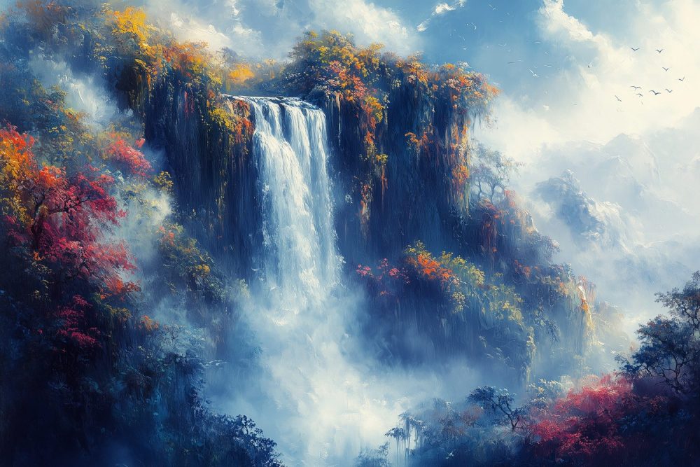 Machtige Waterval Landschapsschilderij behang