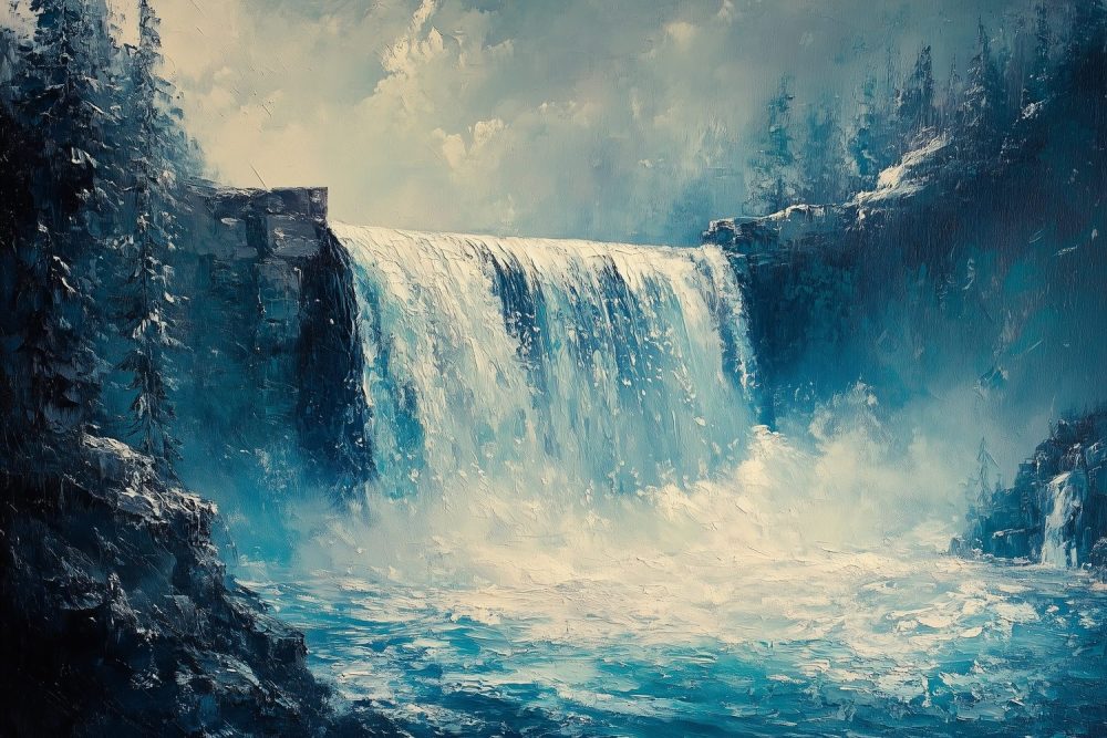 Vredige waterval schildering behang