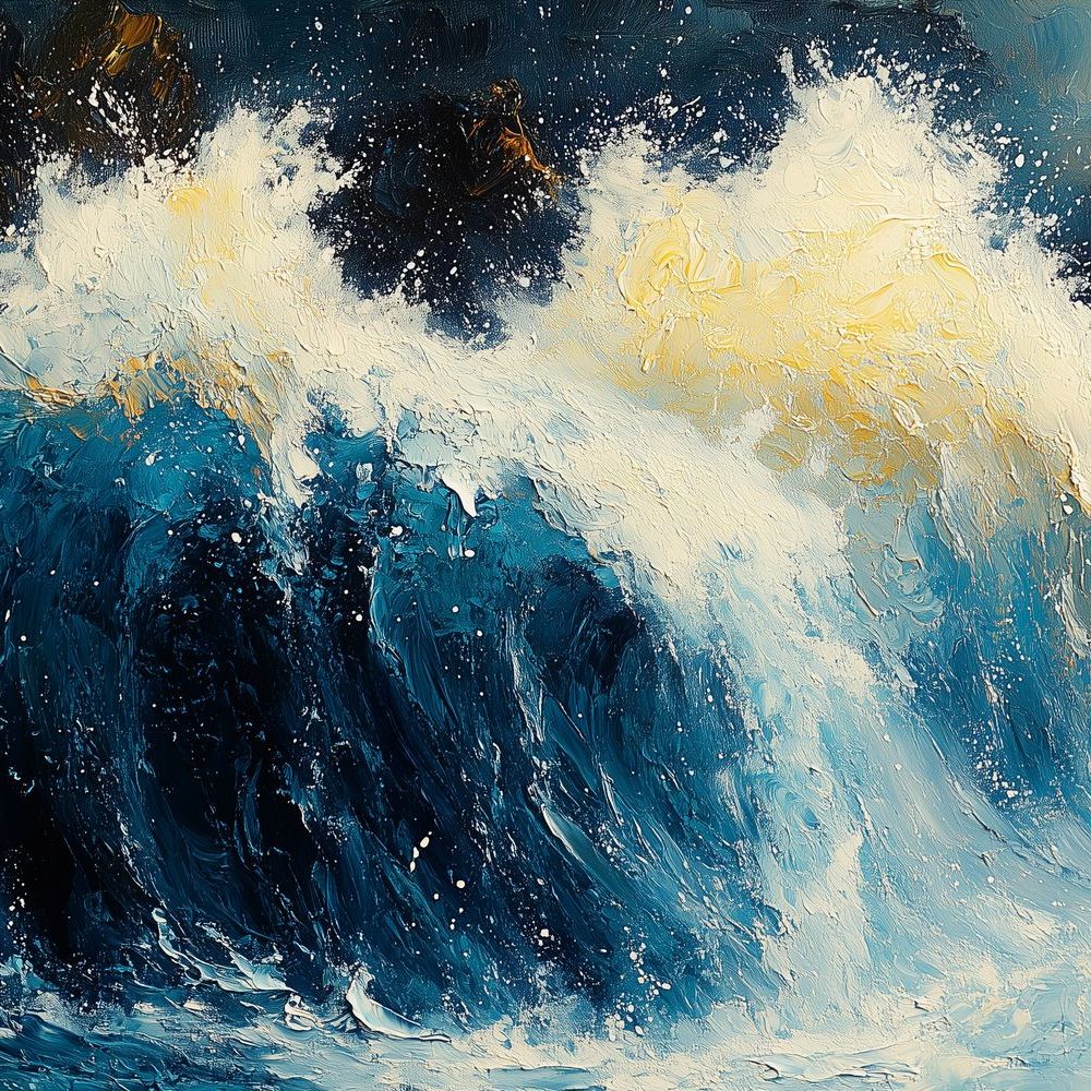 Krachtige oceaangolven schilderij behang