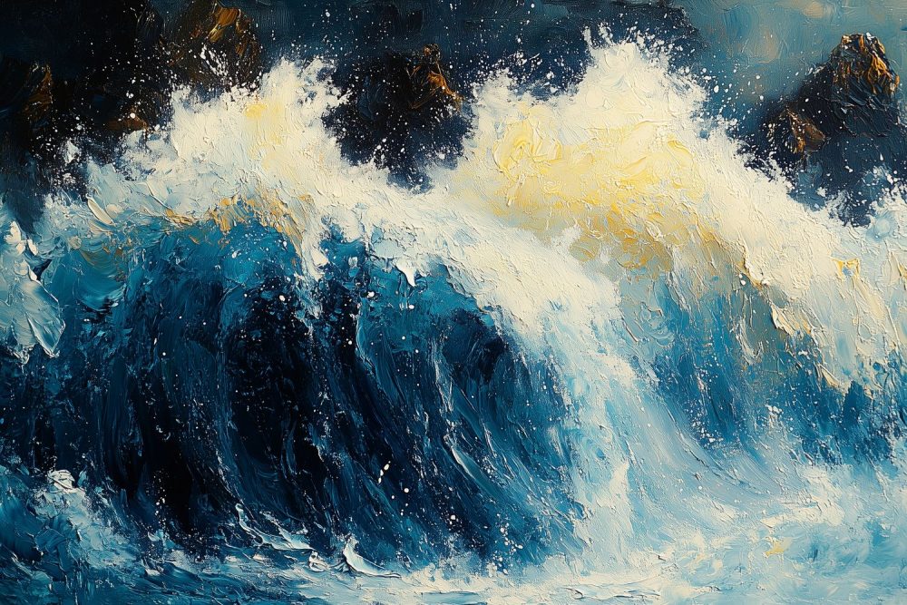 Krachtige oceaangolven schilderij behang