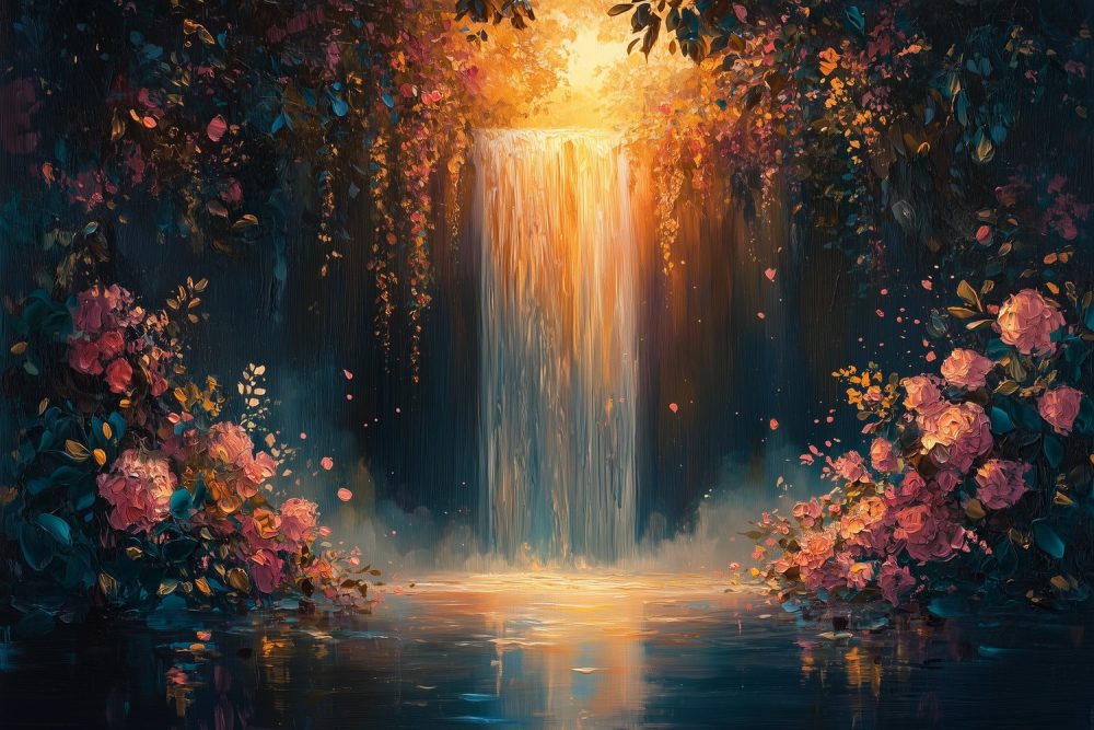 Betoverende waterval in bloei behang