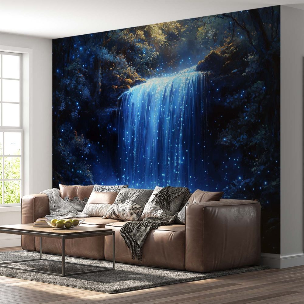 Alternative view of Betoverend Waterval Boslandschap behang