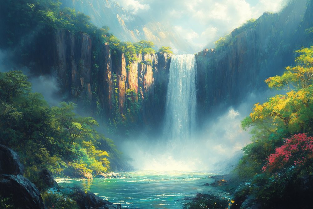 Waterval in de Bergen behang