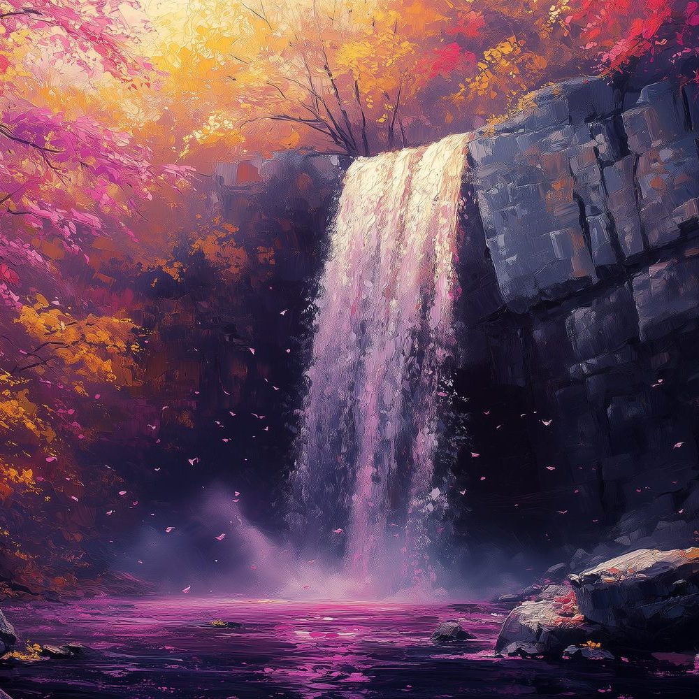 Betoverend boswaterval kunstwerk behang