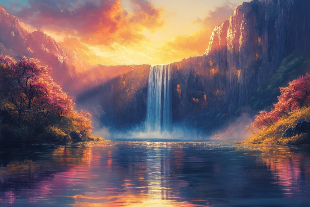 Tranquille waterval landschap behang