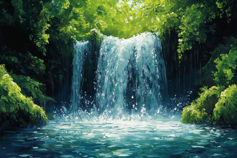 Vredige Waterval Schilderij behang