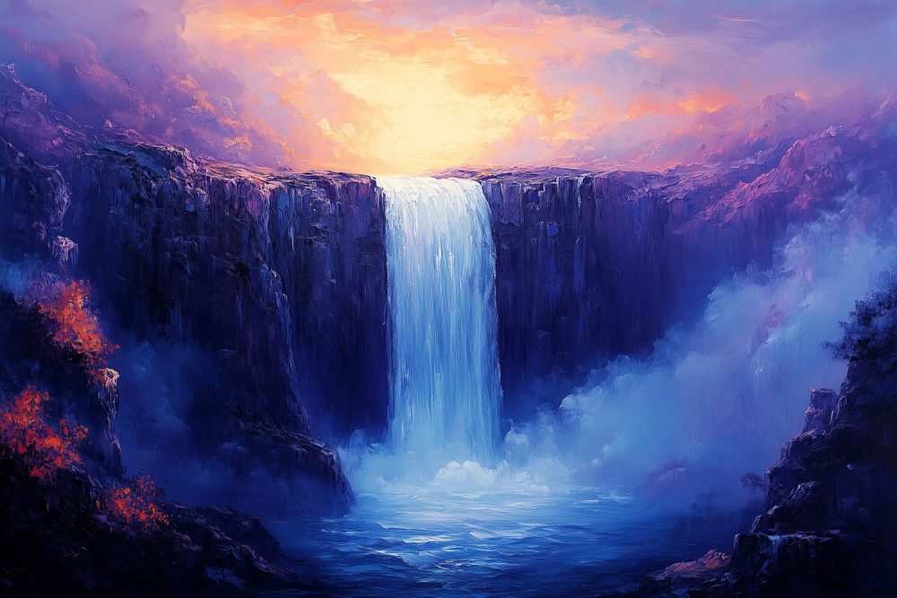 Betoverende Waterval Zonsondergang behang