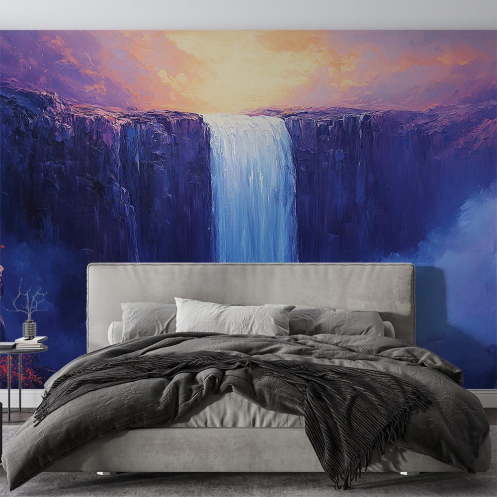 Alternative view of Betoverende Waterval Zonsondergang behang