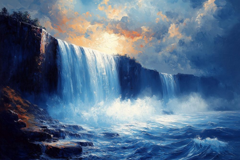 Impressionistische waterval schildering behang