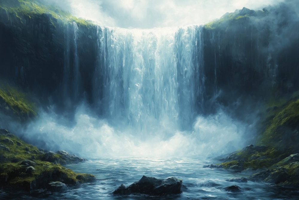 Meesterlijke waterval schildering behang