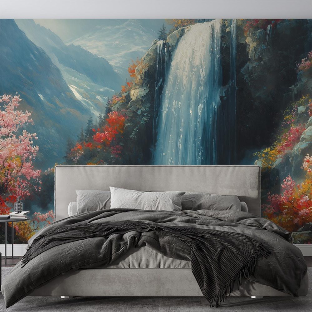 Alternative view of Betoverend Waterval Landschap behang