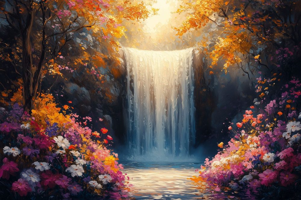 Betoverend Waterval Boslandschap behang