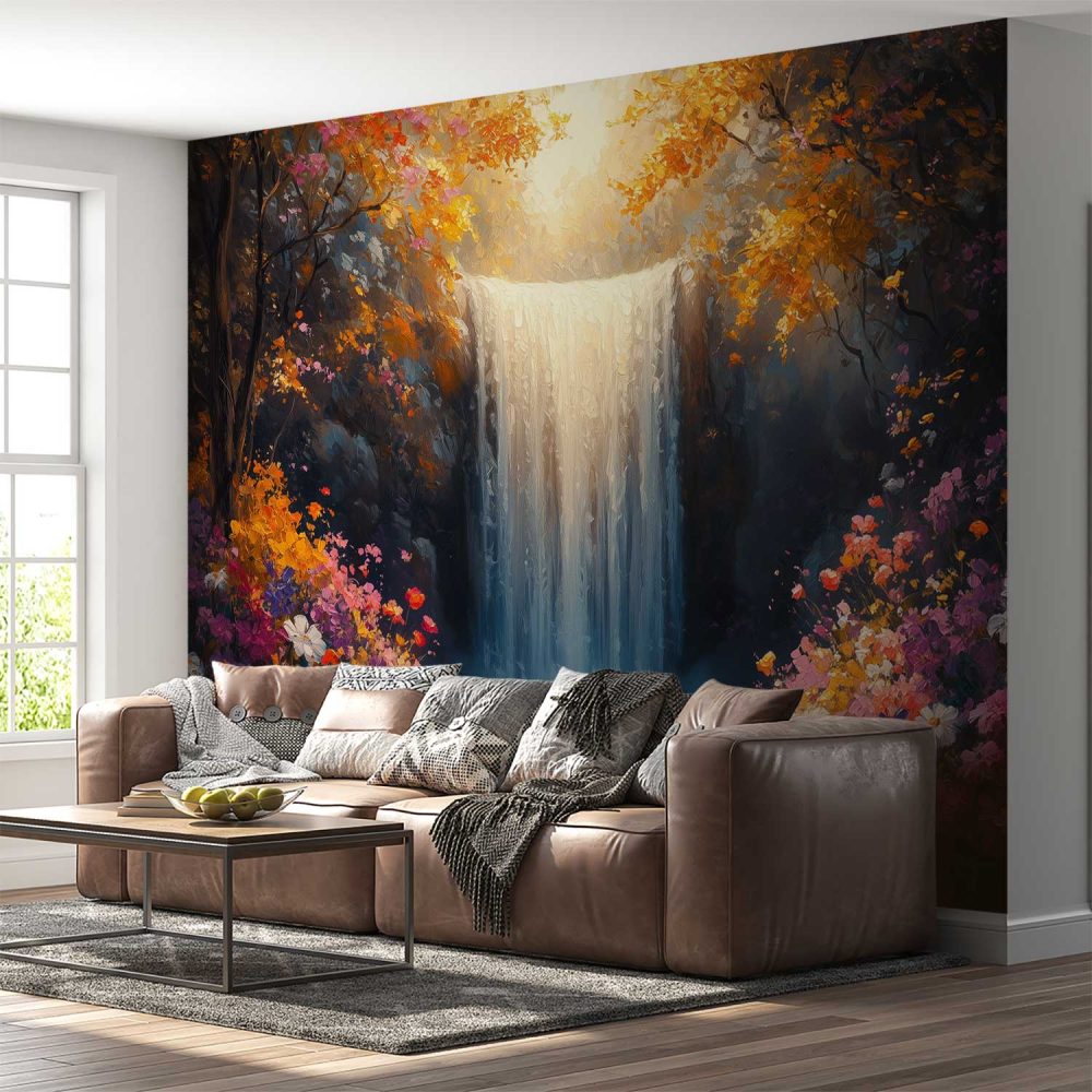 Alternative view of Betoverend Waterval Boslandschap behang