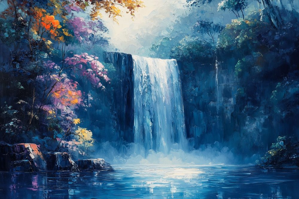 Rustgevend waterval boslandschap behang