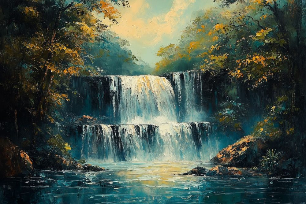 Rustige Waterval in Natuur behang