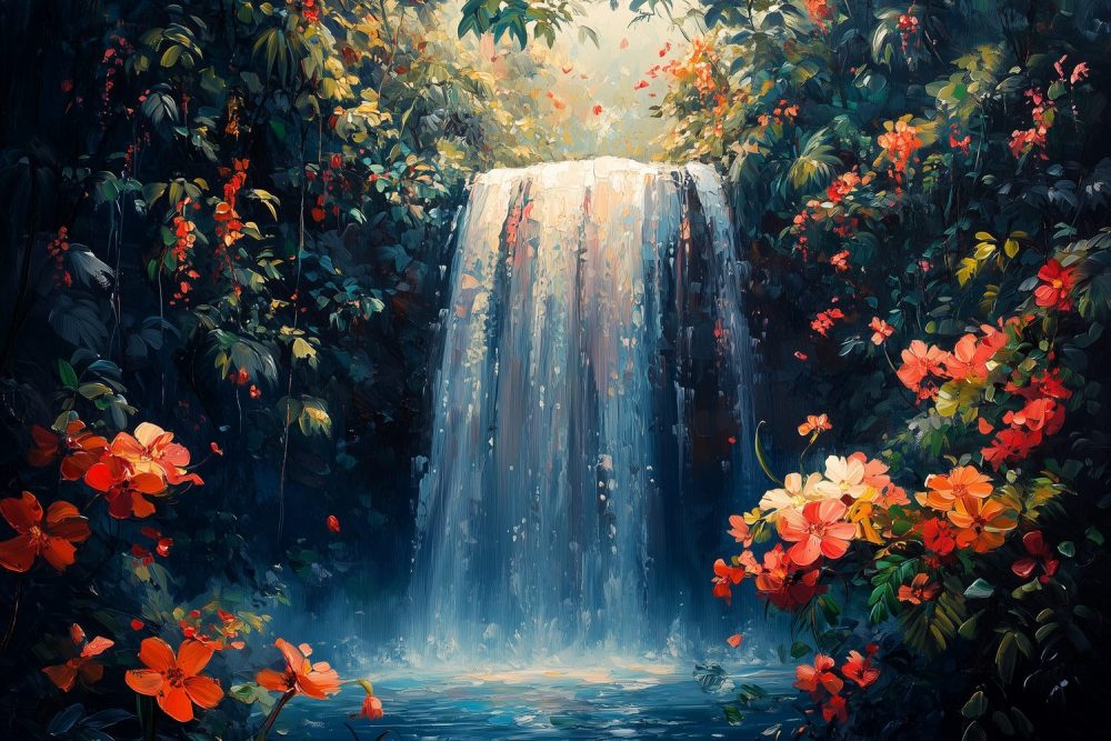 Kleurrijke Waterval Tuin behang