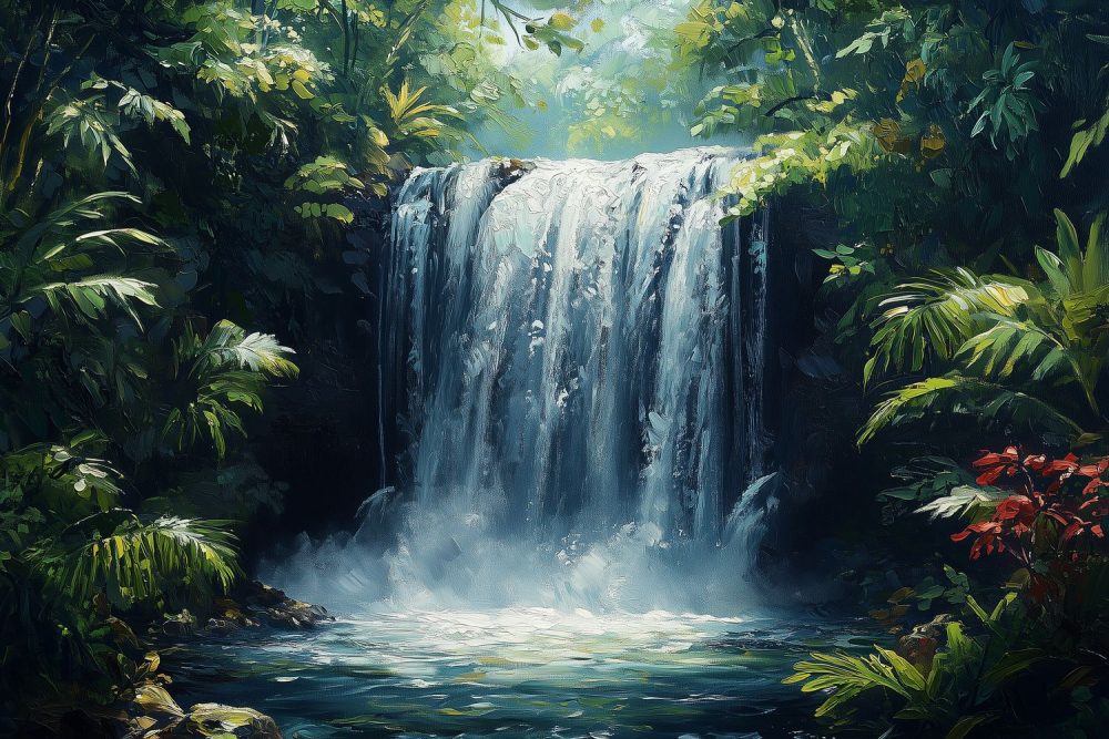 Vredig waterval kunstwerk behang