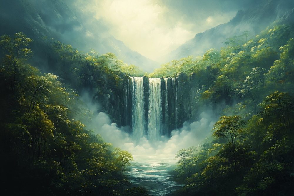 Machtige Waterval Landschapsschilderij behang