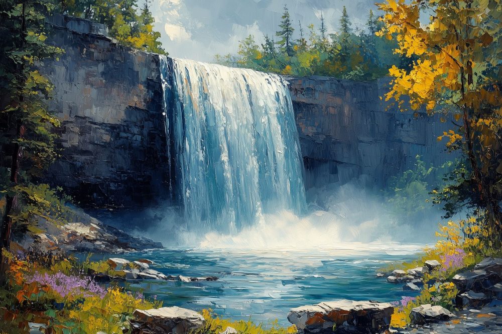 Vredig waterval boslandschap behang