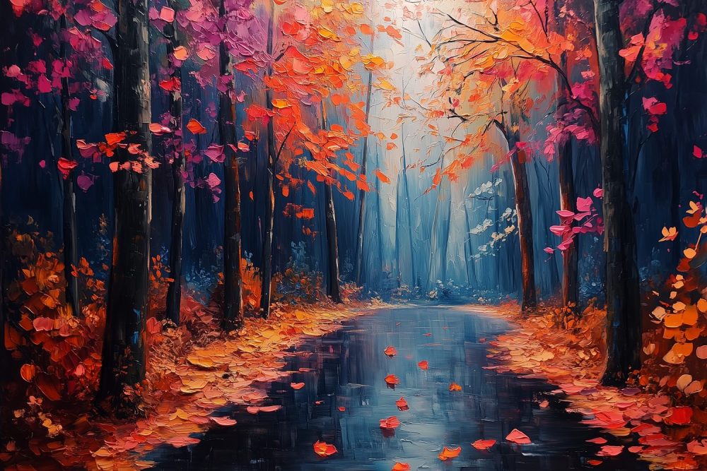 Herfstbos met pad behang