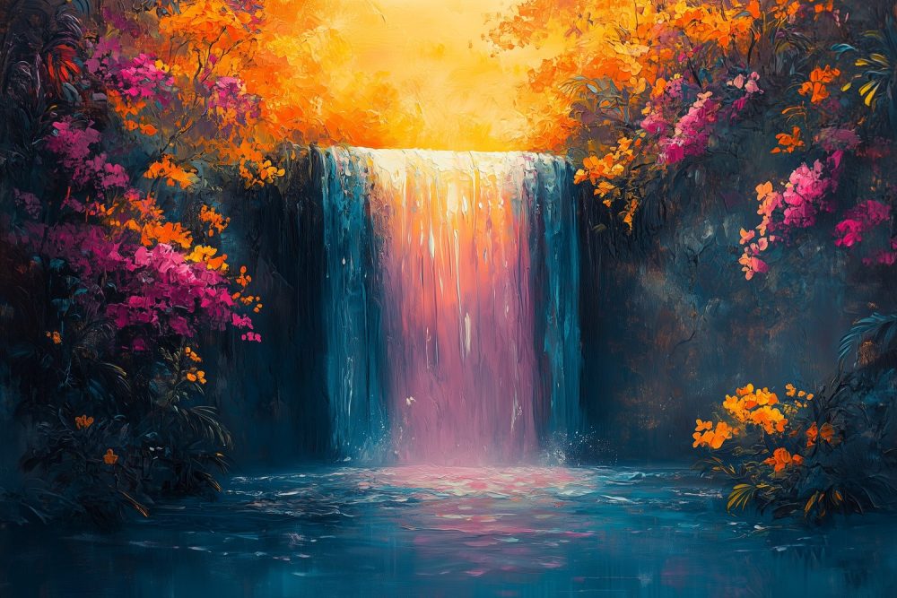 Vibrante waterval natuur behang