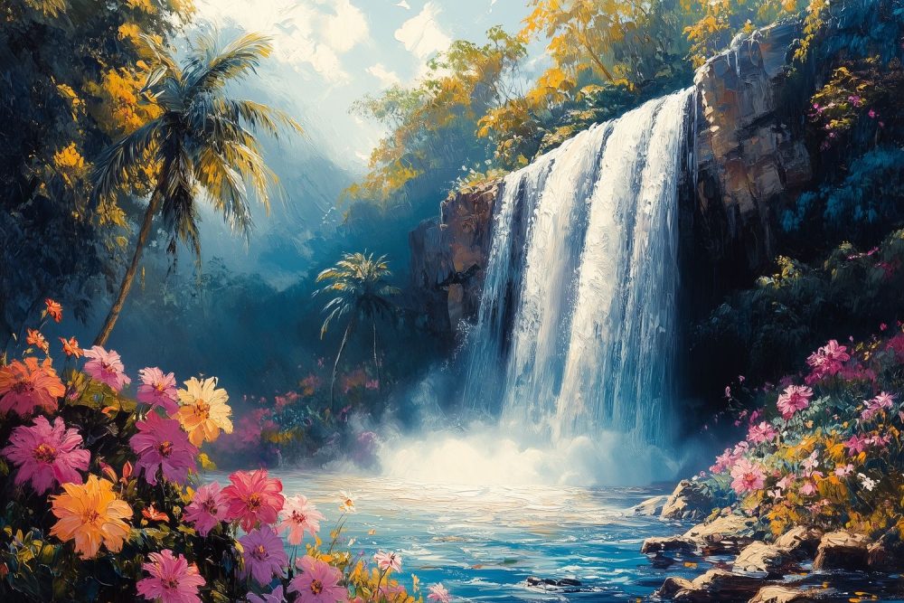 Tropische Waterval Schilderij behang