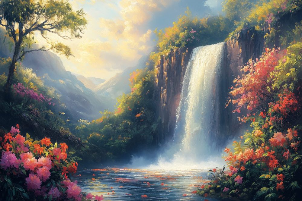 Betoverend waterval landschap behang